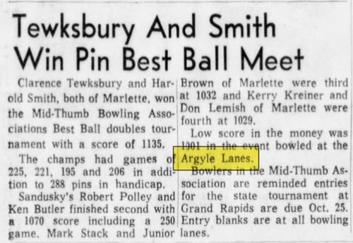 Argyle Lanes (Argyle Recreation) - Oct 1968 Article